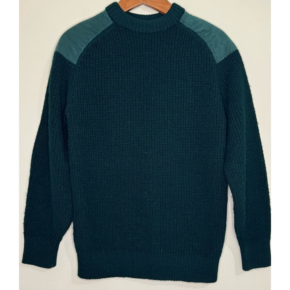 Vtg Orvis Commando Sweater Men M Dark Green Patches Bucks County Jacques de Loux